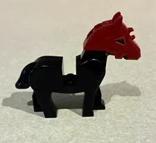 LEGO Black Horse Animal Figure with Red Armor Headpiece, 2-Piece Plastic