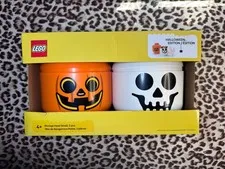 LEGO Halloween Storage Head 2pc Set Pumpkin & Skull Orange/White