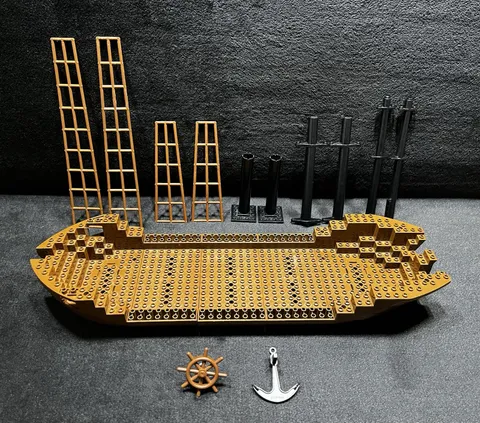 Vintage Lego Pirates 6285 Black Seas Barracuda - Mast, Mast Rigging, Boat Hull