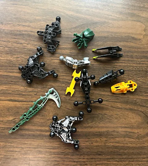 LEGO BIONICLE Parts Lot - Black Green Silver Yellow Orange Plastic, damaged