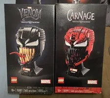 LEGO Marvel Venom 76187 & Carnage 76199 Helmet Set BOTH SEALED Retired Lot