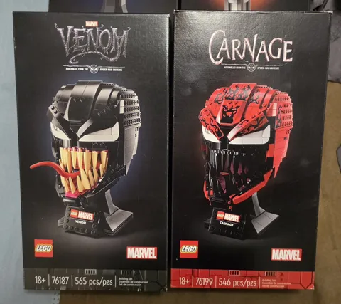 LEGO Marvel Venom 76187 & Carnage 76199 Helmet Set BOTH SEALED Retired Lot