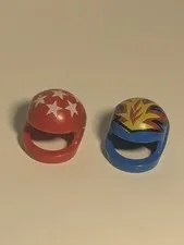 2-Lego Helmets Flames/ Blue & Red With White Stars