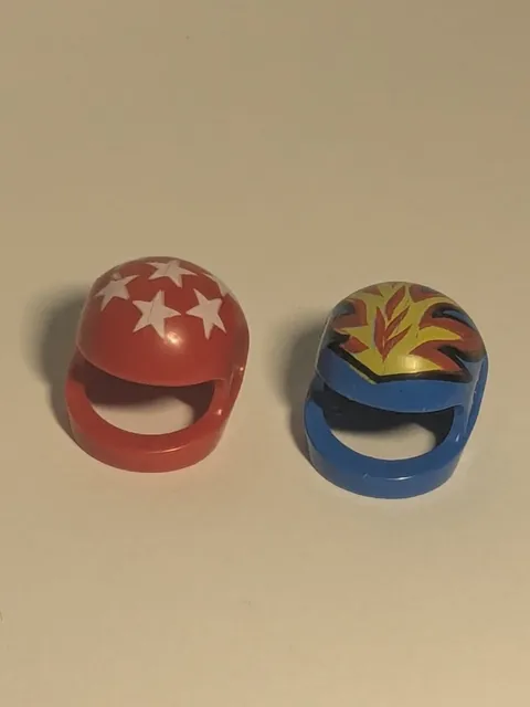 2-Lego Helmets Flames/ Blue & Red With White Stars