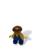 LEGO Minifigure Boy, Blue Overalls, Brown Hair, Yellow Hands, Plastic, 1 Piece
