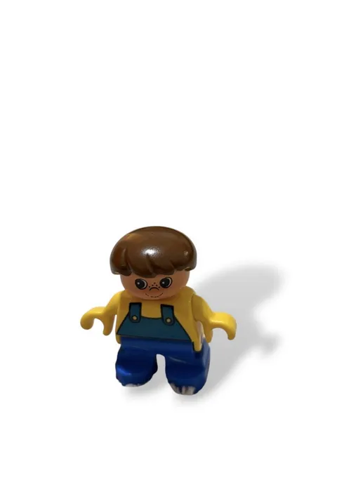LEGO Minifigure Boy, Blue Overalls, Brown Hair, Yellow Hands, Plastic, 1 Piece