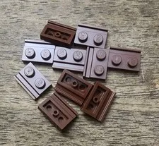 LEGO Reddish Brown Plate, Modified 1 x 2 with Door Rail. QTY 10. Part 32028.