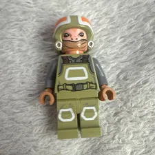 LEGO Star Wars Rebel Pilot Minifigure w/ Olive Green Helmet & Orange Stand