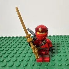 LEGO NINJAGO Kai Red Ninja Minifigure, Plastic w/ Gold Sword & Back Weapons
