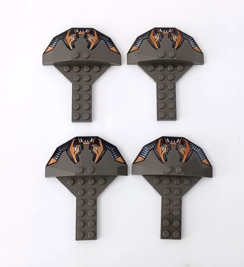 LEGO Plate Modified 2 x 6 with 4 x 8 Stingray Dark Gray Part 30195pb01 Lot of 4