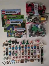 Lot Of 20 Lego Minecraft Minifigures Plus Accessories, Animals, Printed Bricks