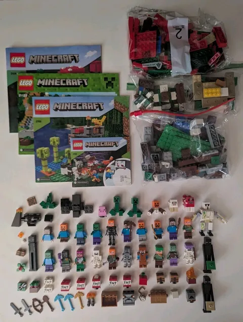 Lot Of 20 Lego Minecraft Minifigures Plus Accessories, Animals, Printed Bricks