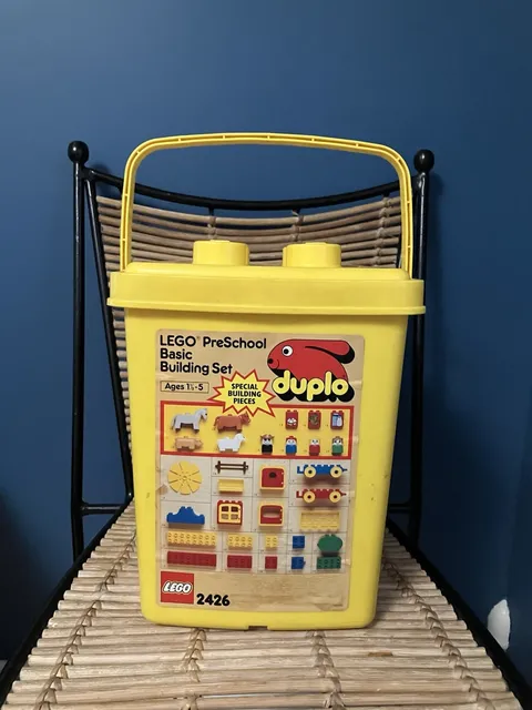 Duplo Lego Vtg Empty Container YellowHandle Carry Plastic Storage Bucket 2426
