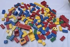 Vintage Lego Duplo Huge Lot 122 Pieces Parts Train Cars Blocks Camping & More