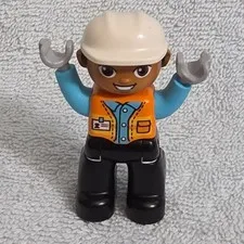 LEGO DUPLO construction worker Orange Vest Black Pants White Hardhat