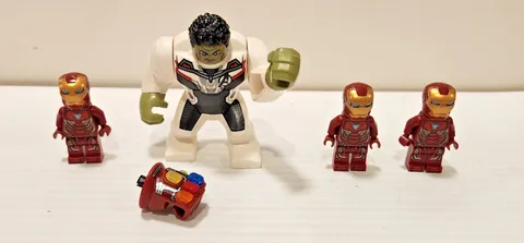 LEGO Marvel Hulk White Suit Minifigure & 3 Iron Man Avengers Endgame w/ 5 Stones