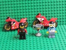 Lego CITY Lot 2 Red Motorcycle Racing Bike + Driver Minifigs 60084 Trophy MK54