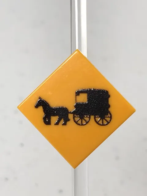 Custom Printed Caution Amish Buggy  Sign UV Printed On LEGO 2x2 Lt Orange Tile