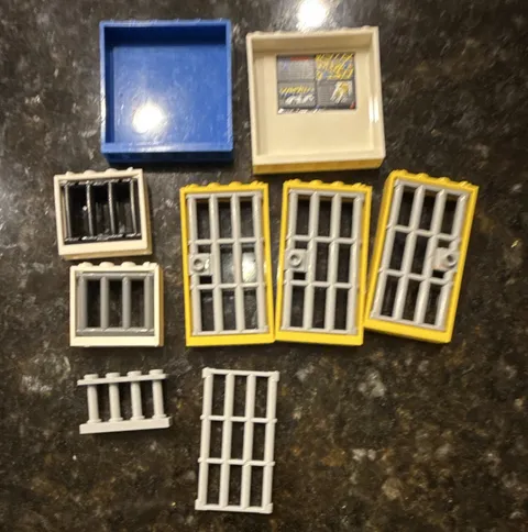 LEGO jail doors/police, Windows & Panel Pieces Lot, Gray Yellow White Blue