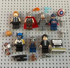 LEGO Marvel Minifigure Lot - Thor Groot Rocket Captain America Bruce Banner