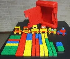 Lego Duplo Lot of 106 Building Pieces w/Train Cars, People & Carry Storage Case