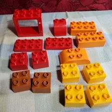 LEGO Duplo Large Bricks Lot 15pc Toddler Red Orange Yellow Brown Building Blocks
