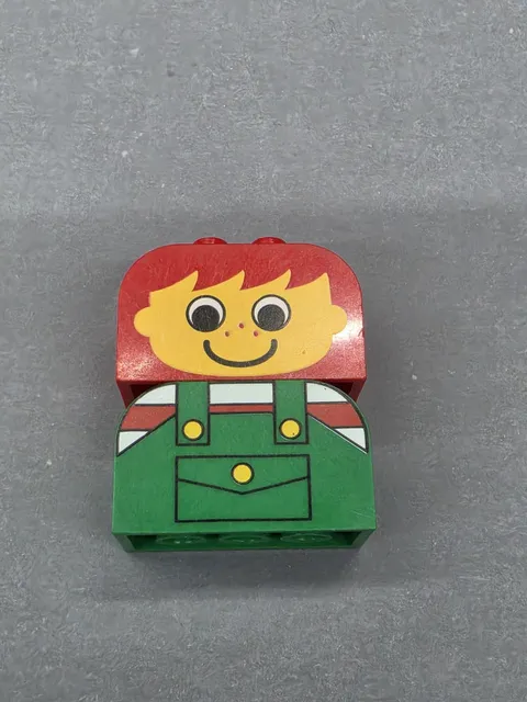 Vintage Lego Brick Boy Red Hair Freckles Green Overalls 4744 2 Pieces Duplo
