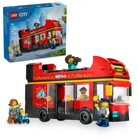 LEGO City Red Double-Decker Sightseeing Bus Toy Vehicle Set, Multicolor
