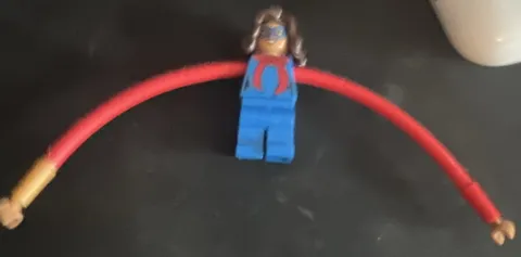 LEGO Plastic Minifigure Blue Outfit with Red Suspenders, Brown Hair