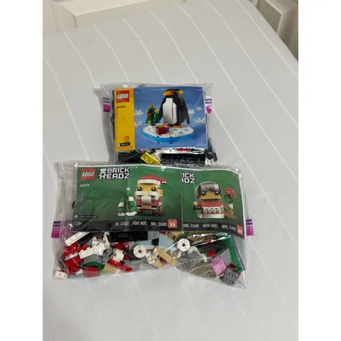 Lego Christmas Penguin 40498 and Mr Mrs Claus BrickHeadz 40274 Retired Set Lot
