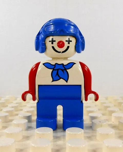 Lego Duplo Figure Clown blue helmet red arms white/blue vintage