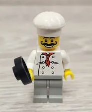 Lego chef010 Cook Chef White Torso 8 Buttons Long Curly Moustache Minifigure