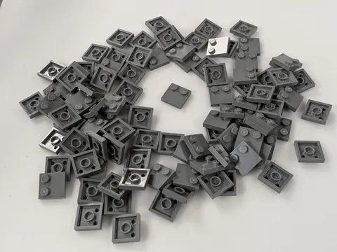 Lego x100 Dark Bluish Gray Tile, Modified 2 x 2 with Studs on Edge # 33909