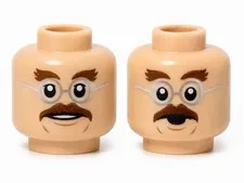 LEGO Minifigure, Head Dual Sided Dark Brown Bushy Eyebrows and Moustache