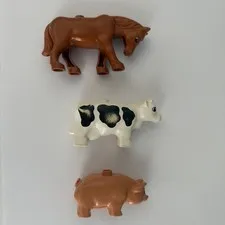 3X Lego Duplo Farm Animals Horse Cow Pig - Old Style Chunky Vintage