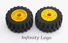 4 LEGO Tire 30.4 x 14 Wheel Yellow Rims Pin Hole (92402 20896 55981) - 4 Pieces
