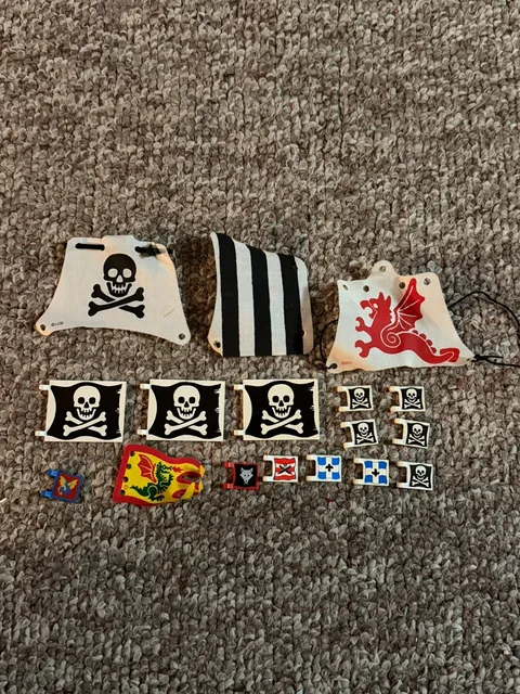 Lego Vintage Pirate Ship Flags and Hulls Lot