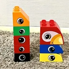 LEGO Duplo Eyes Bricks Animals Parrot Assorted Parts, 8 pieces, red bird green
