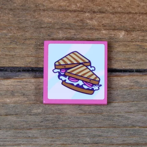 LEGO Friends Dark Pink Tile 2 x 2 Grilled Sandwiches Pattern 3068pb1837