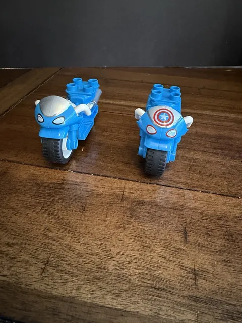 LEGO DUPLO Blue Motorcycles Lot of 2 Captain America Shield Marvel Bike Parts
