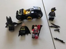 LEGO Batman DC Minifigure Lot Harley Quinn Batmobile 4 Figures Accessories