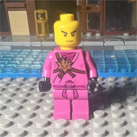 LEGO Minifigure Pink Outfit Black Gloves Yellow Head Plastic