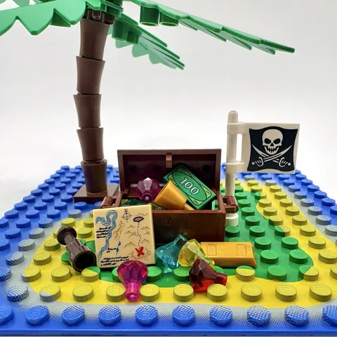 LEGO Pirate Treasure Chest Accessories | Map Flag Gems Gold Money Telescope Lot