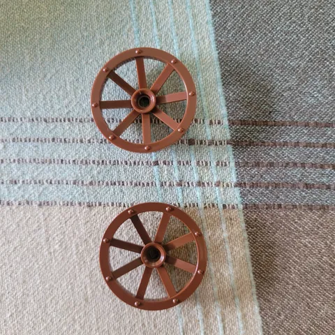 (2) LEGO Parts 4489b (2pcs) Wood Wheel Wagon Large 33mm