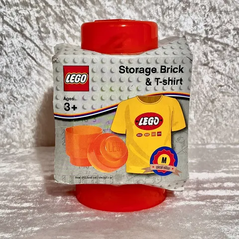 New in Package Orange LEGO Storage Brick & T-Shirt Set Size Medium