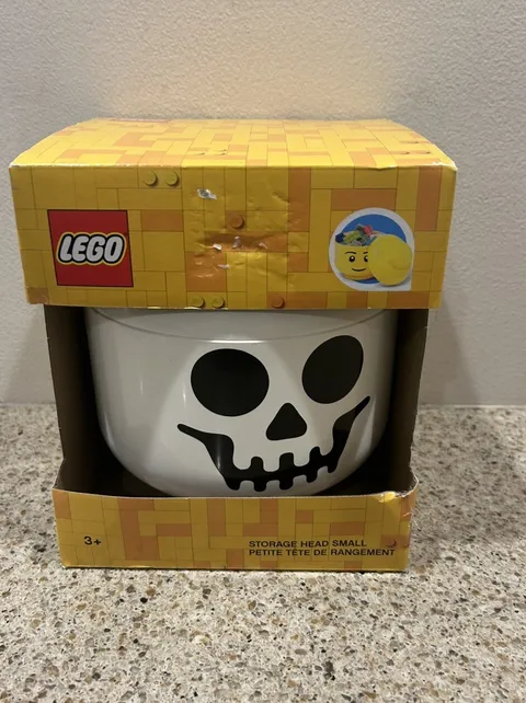 LEGO White Skeleton Skull Storage Head Container NEW Halloween Decor Small