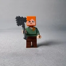 LEGO Minecraft Alex Minifigure with Stone Axe Accessory Green Tunic Brown Pants