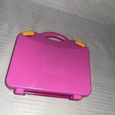 LEGO Storage Carrying Case Plastic Tote Pink w/ Yellow Clips Adjustable Dividers