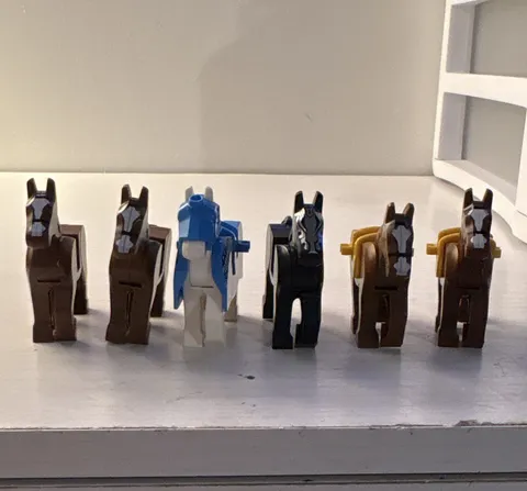 Custom LEGO Horse Animal Figure Lot 6 Pieces Brown Blue Black Plastic
