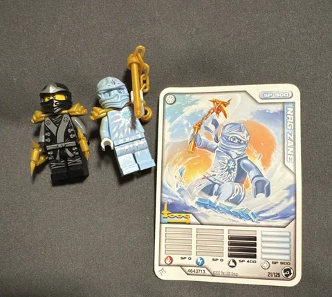LEGO NINJAGO Zane NRG Minifigure Lot (2pcs) w/ Accessories Trading Card 21/25